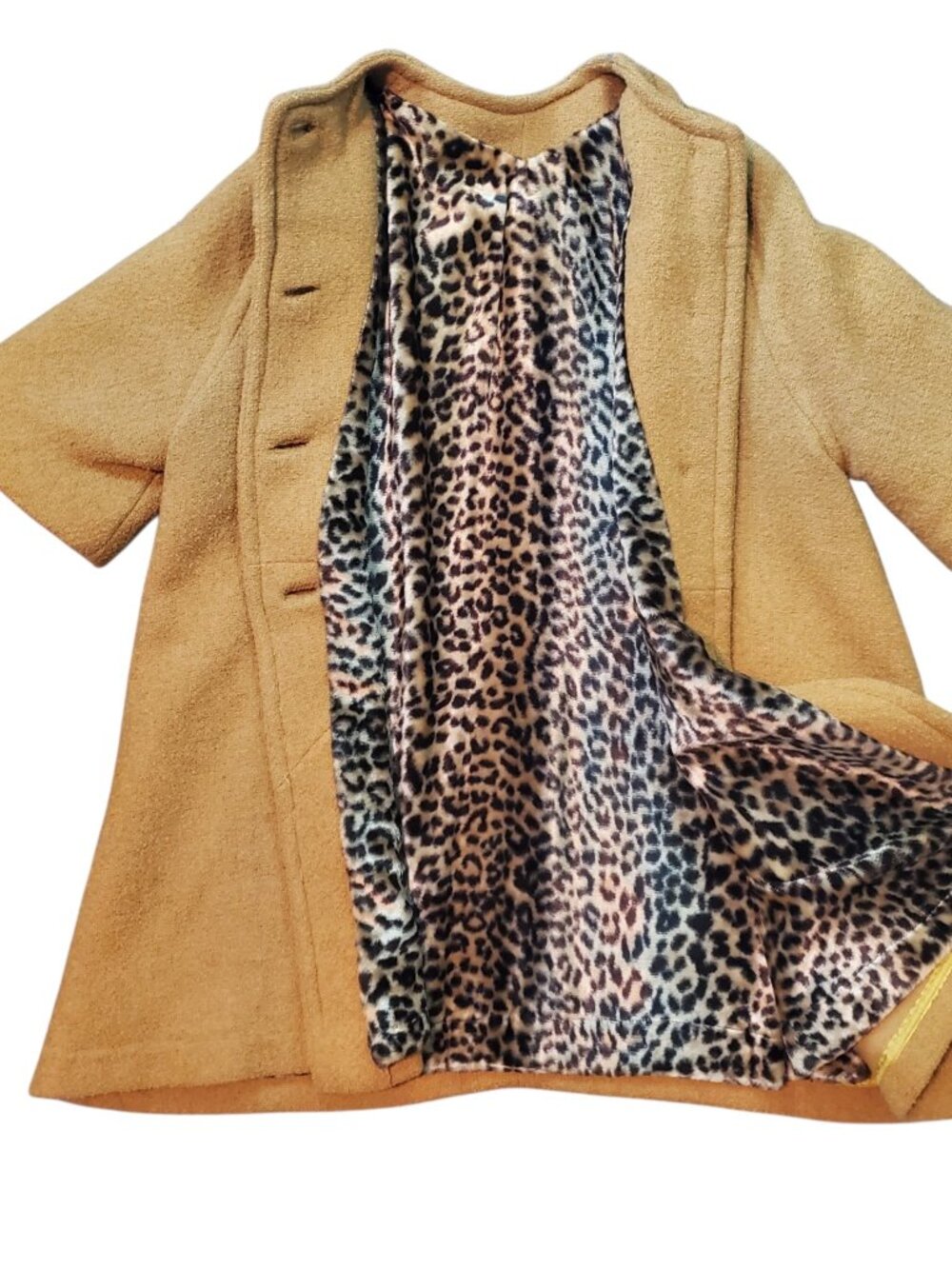 Vintage 80's Women's Camel Leopard Print Lined Coat - XL